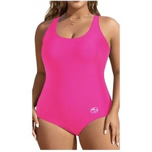 Aqua Eve 1-piece tummy coverage Swimsuit swimwear ruched pink plus size 12W[H]